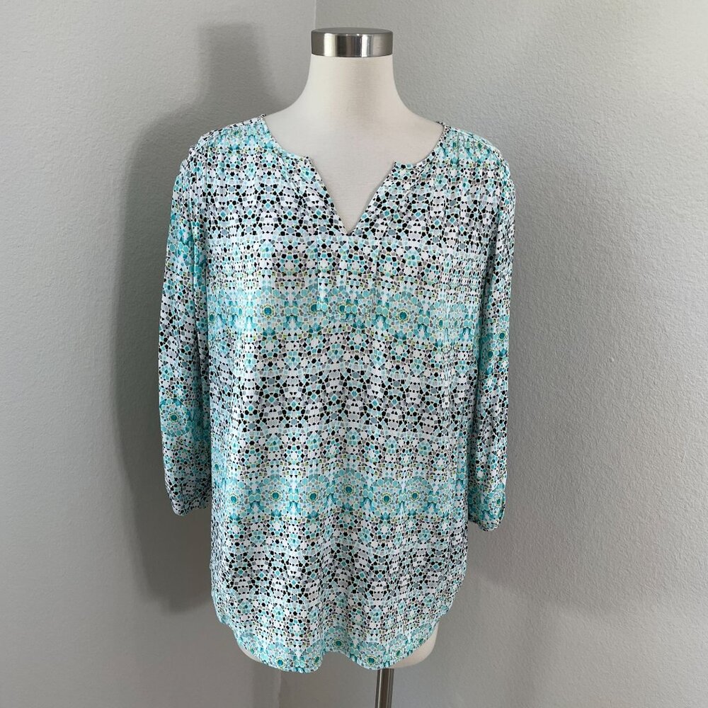 Croft & Barrow Womens Plus 1X Mosaic Print Rayon Tunic Top Blouse 3/4 Sleeve